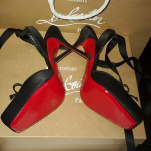 Christian Louboutin Cassia Lace Up 100 Black Tie Ballet Sandal Heel Pump *40 NEW